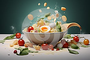 Bowl of Noodles with Vegetables and Eggs