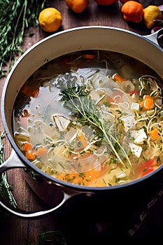 A bowl of nourishing chicken soup, amazing immune-boosting homemade broth