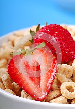 Bowl of oat cereal with strawberries