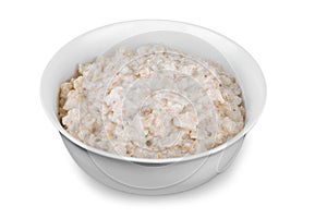 Bowl of oats porridge isolated on a white