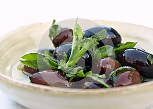 Bowl of olives and herbs