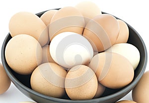 Bowl of organic chicken eggs.