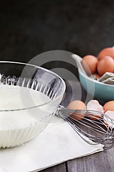 Bowl of Pancake Batter with Fresh Eggs