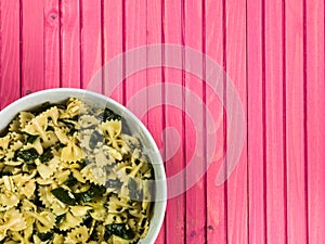 Bowl of Pasta Spinach and Pine Kernels Salad