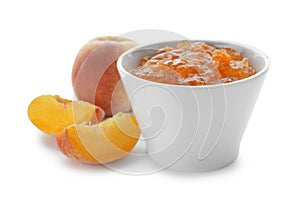 Bowl with peach jam and fresh fruit
