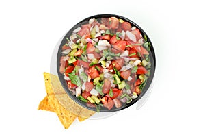 Bowl of Pico de Gallo isolated on white background photo