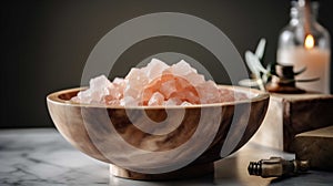 Bowl Of Pink Himalayan Salt For Skin Exfoliation