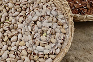 Bowl of pistache nut sold at a market