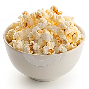 Bowl of popcorn isolated on white background