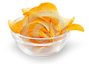 Bowl with potato chips isolated on white background with clipping path
