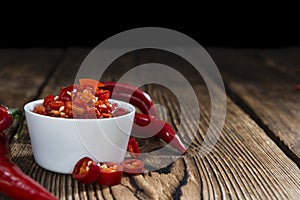 Bowl with preserved red Chilis