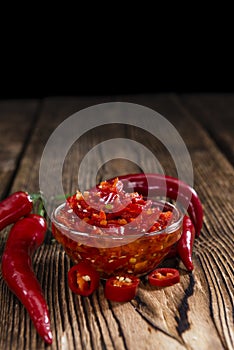 Bowl with preserved red Chilis