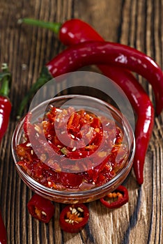 Bowl with preserved red Chilis
