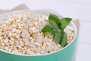 Bowl of puffed buckwheat