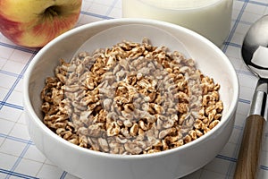 Bowl with puffed oat close up for breakfast