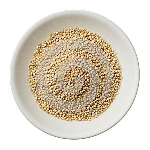Bowl of quinoa grain isolated on a white background