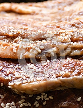 Bowl of raw beef rib steaks