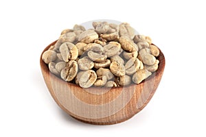 Bowl of Raw Green Coffee Beans on a White Background