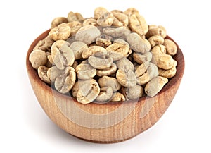 Bowl of Raw Green Coffee Beans on a White Background