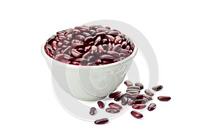 Bowl of raw red beans on white