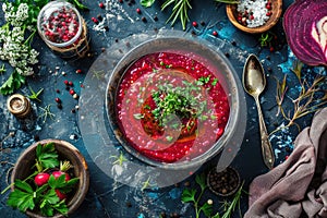 Bowl of red beet root soup borsch