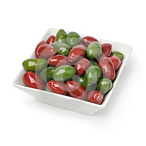 Bowl with red and green Italan Bella olives