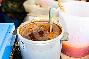 Bowl of red hot chili sauce