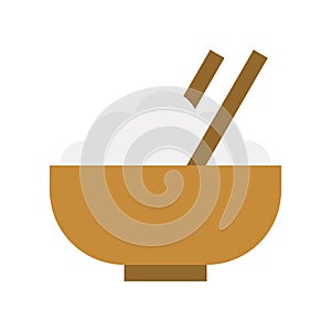Bowl of rice and chopstick, food and gastronomy set, flat icon