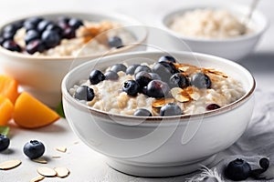 Bowl rice porridge pumpkin with berry. Generate Ai