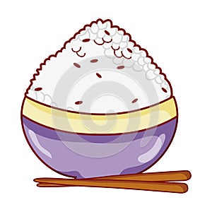 Bowl rice with sticks food japanese menu cartoon isolated icon