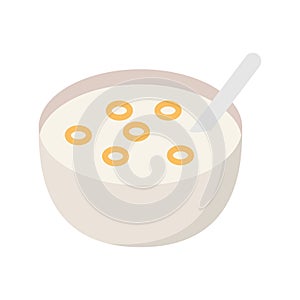 Bowl of ring cereals or cheerios with of milk. Healthy and wholesome breakfast