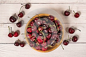 Bowl of ripe red cherries