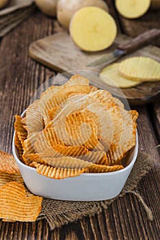 Bowl with rippled Potato Chips