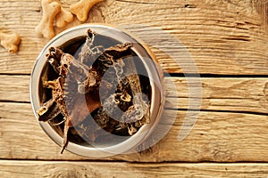 Bowl of rough raw tripe or offal for a dog