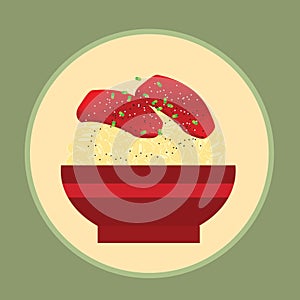 bowl of sashimi with rice. Vector illustration decorative design