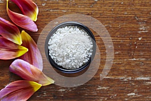 A bowl of sea salt in beautiful kitchen atmoshere