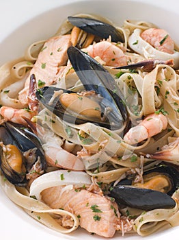 Bowl of Seafood Tagliatelle photo