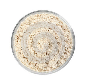 Bowl of sesame flour isolated on white