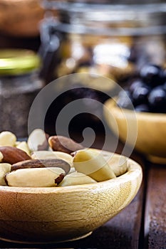 bowl with shelled brazil nuts, cooking ingredients from south america, exported to all over the world