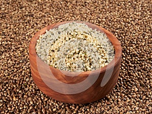 Bowl of shelled hemp seeds