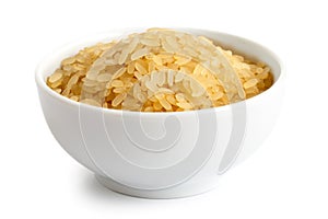 Bowl of short grain parboiled rice.