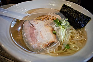 Bowl of Shoyu Ramen in Tokyo, Honshu, Japan