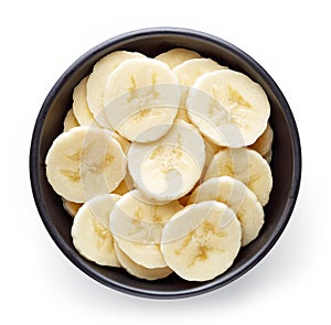 Bowl of sliced banana from above