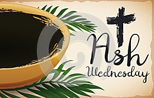 Bowl and Some Palm Leaves for Ash Wednesday, Vector Illustration