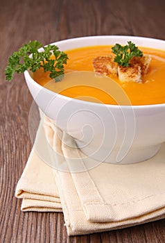 Bowl of soup with crouton
