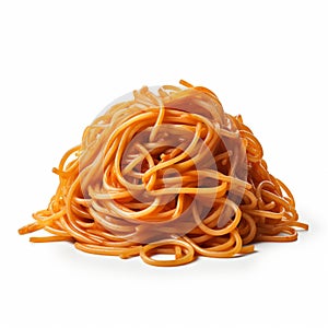 Vibrant Orange Noodles On White Background photo