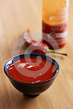 Bowl of sriracha sauce