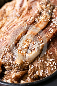 Bowl of raw beef rib steaks