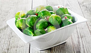 Bowl of steamed brussels sprouts