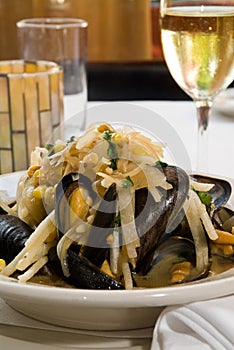 Bowl of steamed mussels